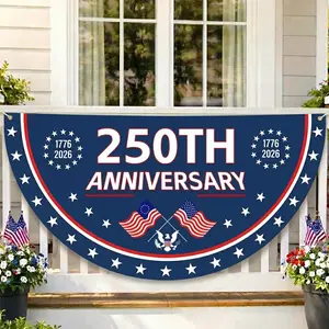 250 Years Anniversary Polyester Flag Bunting, America 250th Birthday Semicircular Flag Banner 1776–2026 Patriotic Bunting, USA Independence Day Porch Decor Flag, Fourth Of July Patriotic Half Fan Flag Decoration For Porch Fence Yard