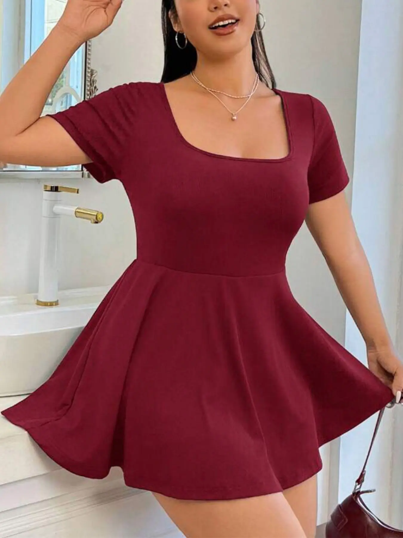 short sleeve skort dress Express Women's Strapless Pleated Mini Skort Dress in Blue Medium