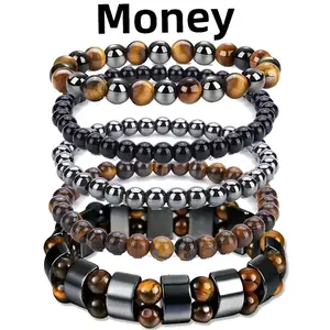 5PCS Retro Natural Stone Beaded Bracelets Set | 8mm Tiger's Eye Stone Beads | Five-layer Protection Selected Obsidian Stackable Beaded Bracelet Minimalist Design, Spiritual Jewelry Gift Festivals, Birthdays, and Special Occasions Party Accessories
