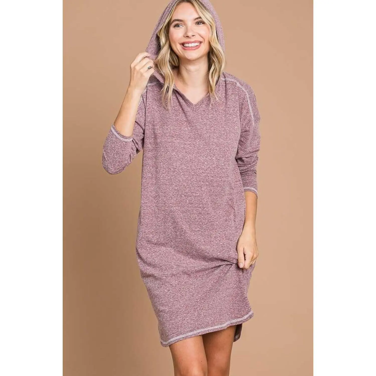 Culture Code Full Size Hooded Long Sleeve Sweater Dress