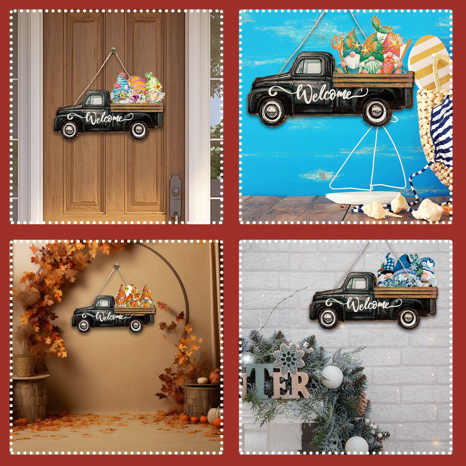 23 Pcs Interchangeable Gnome Welcome Sign for Front Door, Magnetic Seasonal Wooden Truck Door Hanging Decor for Valentines St. Patrick's Day Easter Spring Birthday Holiday Party, Farmhouse Porch Wall Home Decor, Housewarming Gift for Room Office Garden