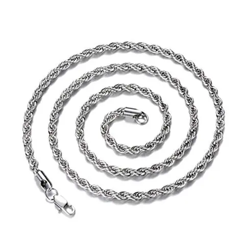 3MM 4MM 5MM steel color stainless steel twist rope chain necklace, suitable for men and women, 18-24 inch necklace