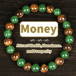 Money Attraction Bracelet with Green Aventurine & Tiger Eye Blue Friendship Beaded Jewelry Protection Encouragement Gift Fashion Bracelet of the Day Colorblock Beaded Crystal Bracelet