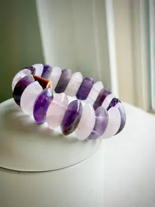 Rose Quartz and Amethyst 20mm Quarter Circle Bead Bracelets