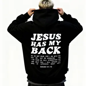 Faith-Driven Style! Black Hoodie with 'JESUS HAS MY BACK' Text and Bible Verse, Spiritual Inspiration Apparel, Christian Hoodie, Inspirational Sweatshirt, Religious Clothing, Comfortable Cotton, Trendy Faith Gear, Faith-Based Fashion, Unisex Hoodie