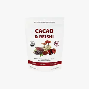 Cacao & Reishi Mushroom Blend Powder, 8oz - Organic, Non-GMO, Vegan, Gluten Free, Keto Bag – Antioxidant-Rich Raw Cacao with Adaptogens to Support Relaxation & Wellness
