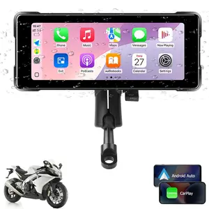 Portable 6.86-inch Motorcycle Digital Dashboard With Wireless Carplay & Android auto , GPS Navigation function, IPX7 Waterproof Dual Bluetooth, Support TF Card, 1280*600 IPS Display Screen