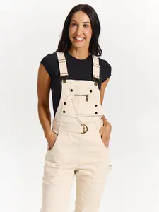 Over It Alls - Ivory Women's Overalls with Adjustable Straps, Pockets, and Straight Leg Design