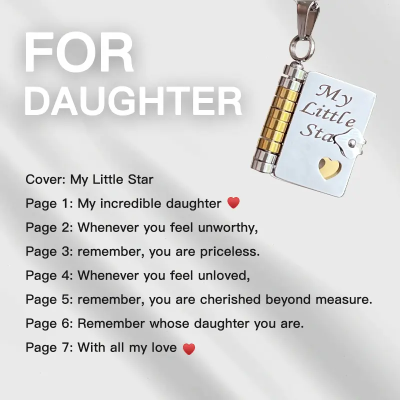 Female My Little Star Book Locket Necklace - Metal-Coated Cherished Jewelry, Inspirational Pages, Casual Celebrate Achievements Gift for Daughter (Birthday, Graduation)