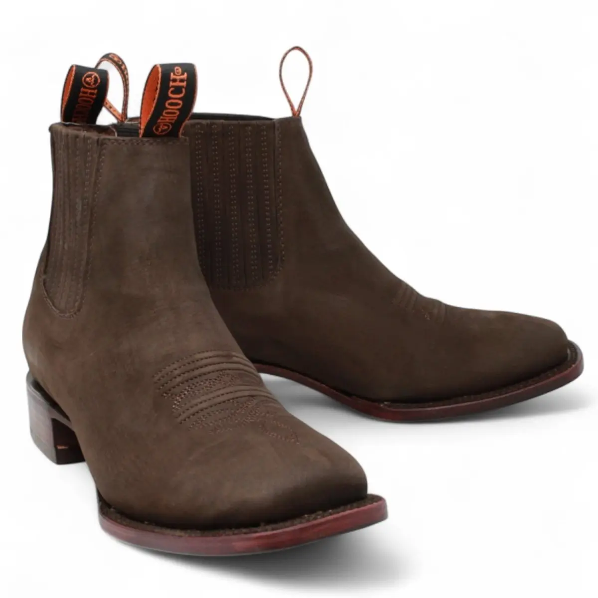 Botin Vaquero para Hombre de Piel Nobuck Color Chocolate con Punta Cuadrada y Suela de Cuero – Hooch Boots H42P2807