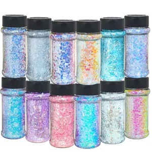 Holographic Chunky Glitter 12-Colors Cosmetic Glitter for Nail Body Face Eye, Craft Glitter for Resin Crafts, Nail Art, Slime & Tumbler Decorations