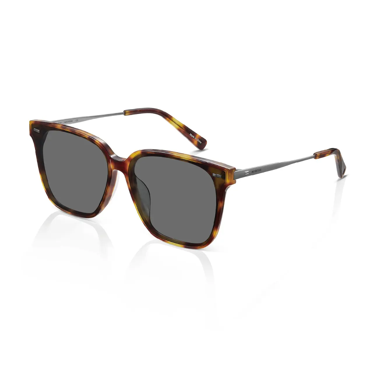MUJOSH Minimalist Square Polarized Sunglasses for Women Men, Trendy Seamless Flush-Mount Flat Shades for Driving, Travel & Fashion Accessories, Amber Tortoise, Exclusive Eyewear Brand of EssilorLuxottica