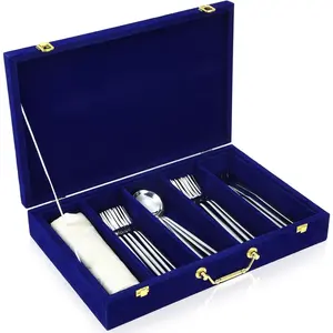 Silverware Case with Lid and Handle, Silverware Storage Box Sterling  Flatware Chest Without  Tarnish Proof Utensils Organizer for Kitchen Decor Wedding Gifts(Royal Blue,1 Layer)