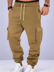 Men's Fleece Lined Workwear Jogger Pants, Casual Hip Hop Style Sweatpants, Trendy Running & Streetwear for Fall & Winter, Casual Joggers