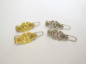 Two tiny small gold or silver filigree metal hair clip barrettes fine thin hair