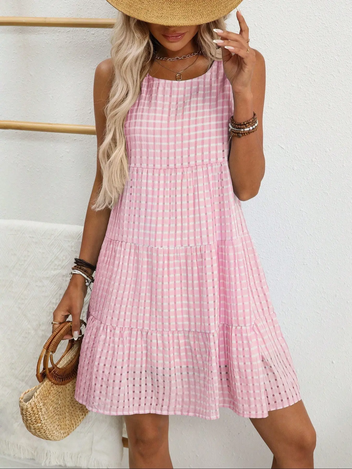 Women's New Summer Fashion Fitted Sleeveless Ruffle Hem Short Dress, Ladies' Casual Stylish Clothing, Perfect for Daily Wear, Trendy and Comfortable Ruffled Dress, Womenswear, Casual Chic Dress