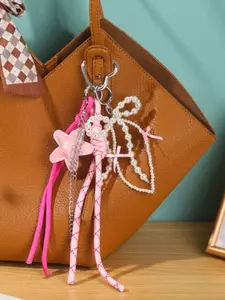Heart Pearl Bowknot Bag Charm, Star Pendant Braided Rope Accessory, Cute Girls' Fashion Jewelry, Versatile Decorative Clip-On
