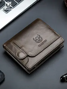 BULLCAPTAIN Men's Genuine Leather Multi-Functional Small Wallet, Driver License Card Holder Photo ID Case, Stylish Durable Design for Everyday Use, Bifold Leather Wallet
