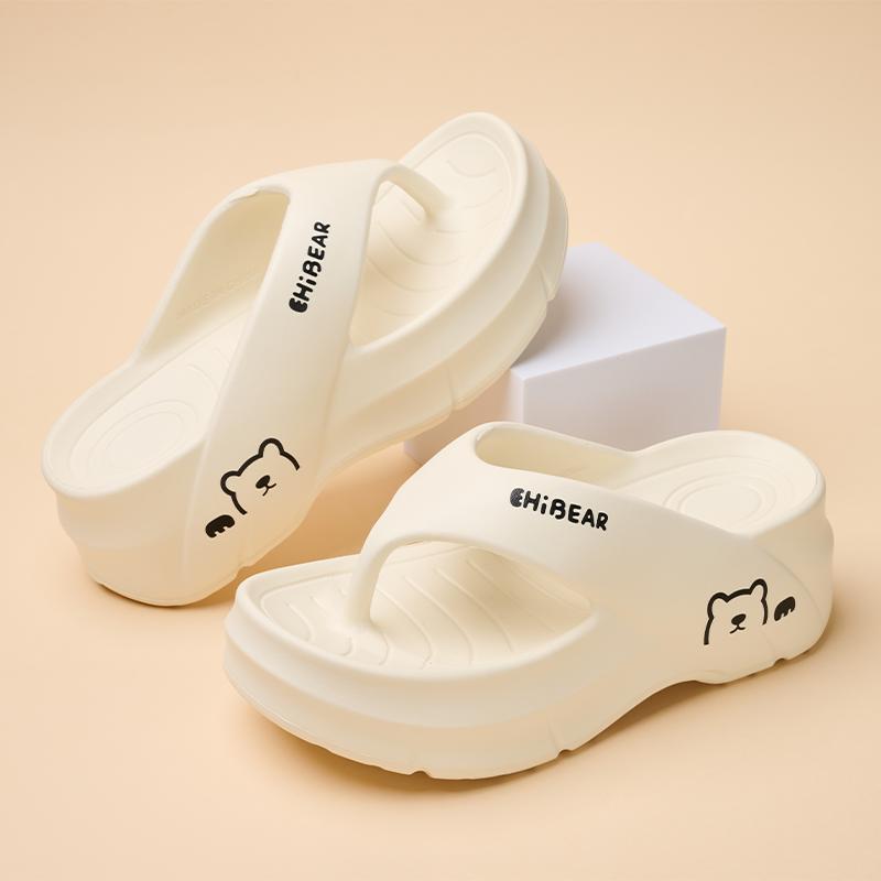 GRIP&GO Women's Fashion Height Increasing Flip Flops with Cute Bear Pattern EVA Material Comfortable Breathable Non-slip Sandals for Beach Home & Outdoor Use