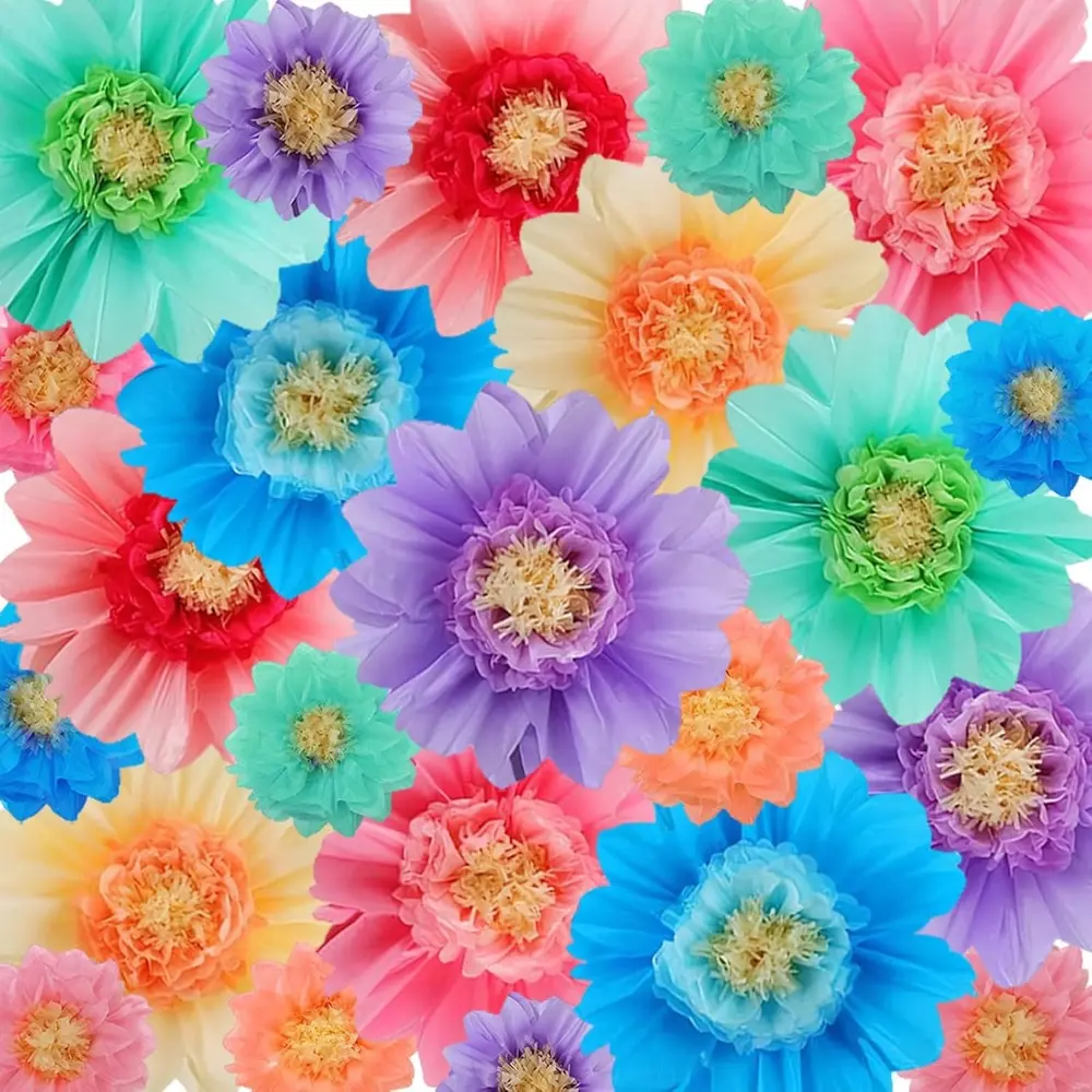 24 Pcs Large Colorful Tissue Paper Flowers for Mexican Party, Wedding, Birthday, Baby Shower Backdrop, Nursery Craft Outdoor Wall Decor (Colorful,20 Inch) Decoration Ornaments