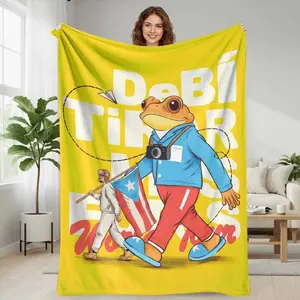 Colorful Frog Photographer Flannel Throw Blanket, Cute Cartoon Print, Soft Warm Cozy Blanket for Sofa, Bedroom and Home Decor