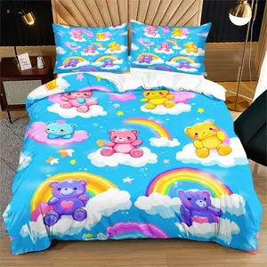 Rainbow print pattern bed sheet set, soft microfiber bedding, double/full-size/queen size/plus size, anti shrink and anti fade, easy to maintain all season decoration
