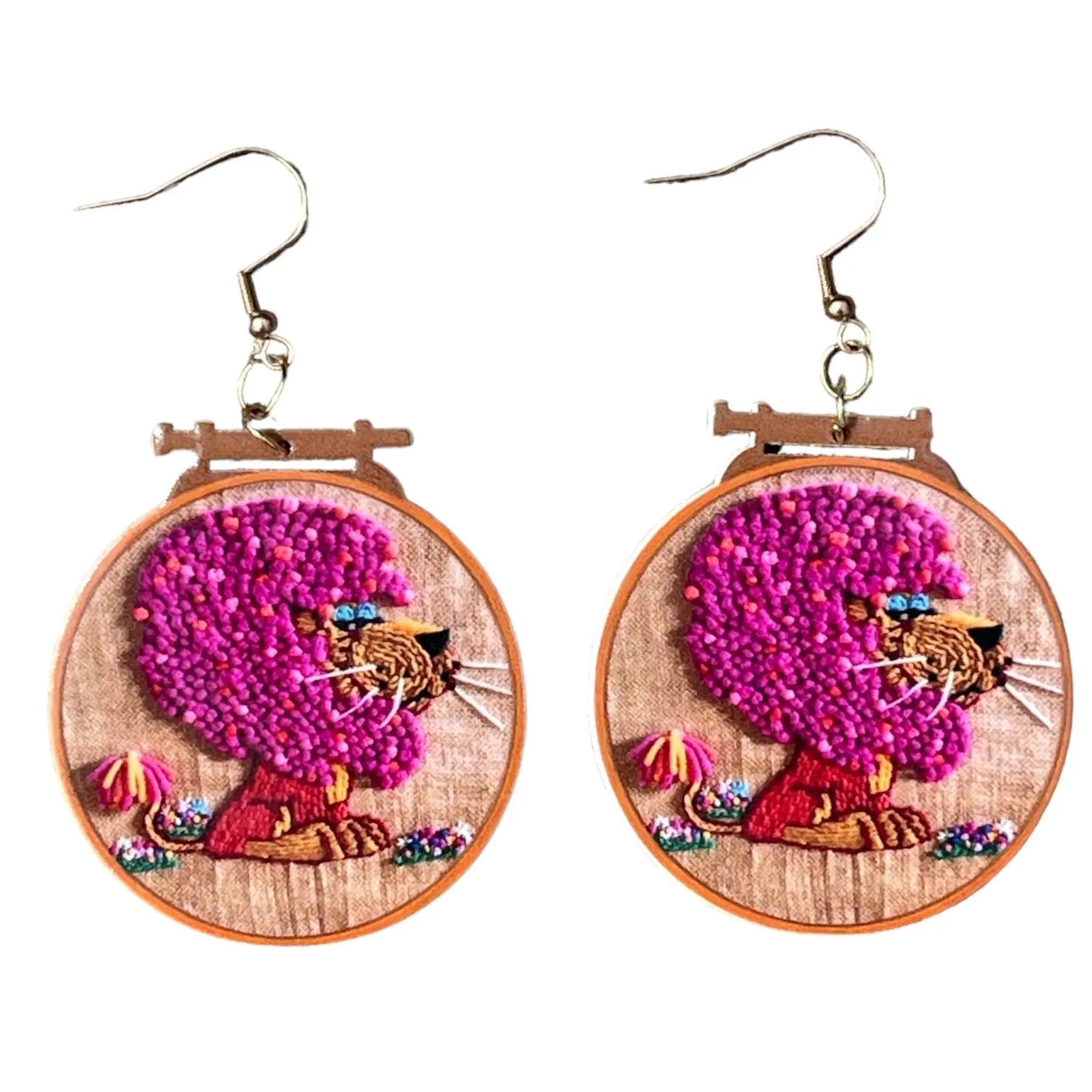70s Leroy the Lion Embroidery Hoop Earrings