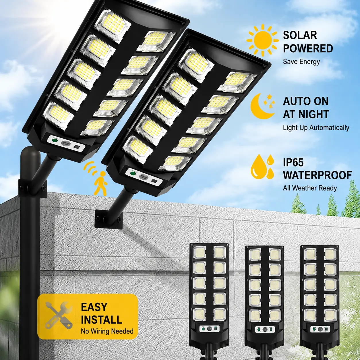 Outdoor Ultra-Bright Large Solar LED Street Light with Remote Control and Motion Sensor — Modular Solar Wall Light for Courtyard, Porch, Garden, and Parking Lot Lighting