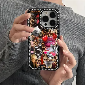 Fashion Leopard-Pattern Bling Glitter Phone Case with Sparkle Rhinestone Diamond,Airbag Anti-Fall Crystal Cover for iPhone 16 15 14 13 12 Pro Max Plus