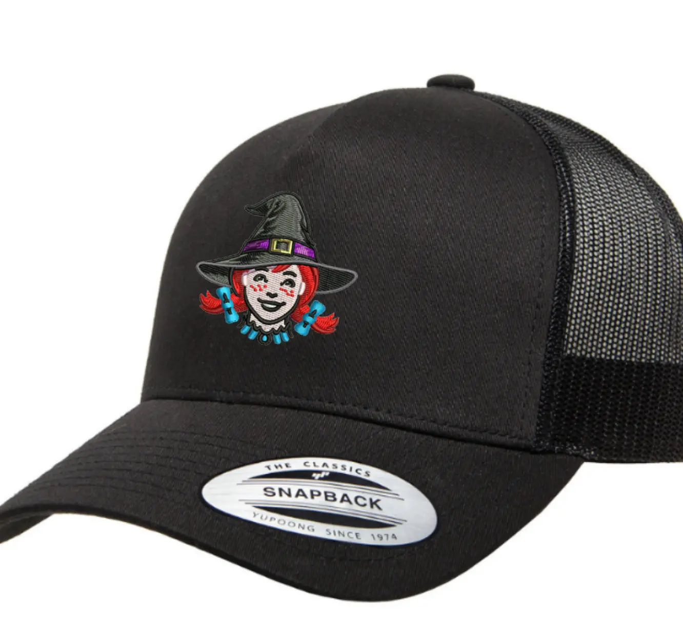 WENDYS WITCH embroider hatThe Classics Snapback Witch Design Black Adjustable Hat for Men and Women