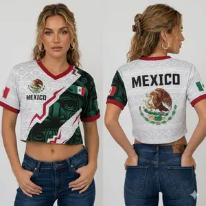 Y2K Mexico Aztec Football Jersey Crop Top Mexican Pride Streetwear Shirt