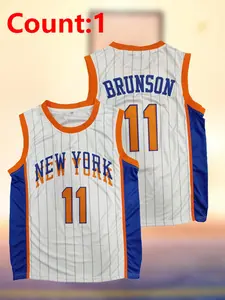 Men's New York Number 11 Embroidery Basketball Jersey, Breathable Sports Vest, Loose Basketball Vest for Training & Casual Wear, Sports Top