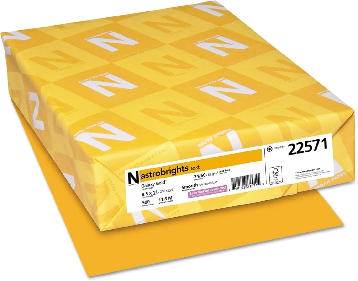 Neenah Paper 22571 Color Paper, 24lb, 8 1/2 x 11, Galaxy Gold, 500 Sheets