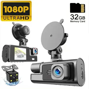 3-Lens Car Dash Cam, 1080P HD Recording, 170-Degree Wide Angle, Night Vision, Enhanced Driving Safety, Includes 32GB Memory Card, HD Dash Camera