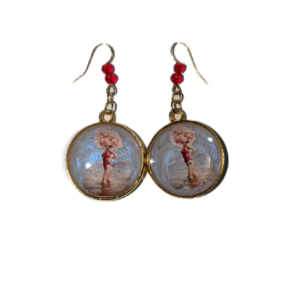 Malarie Vintage Beach Beauty Earrings | Retro Pin-Up Inspired Dangle Earrings | Handmade Resin Jewelry | Coastal Summer Style
