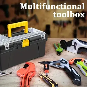 OUDISI Extra-Large Plastic Tool Box - Sturdy Organizer with Lid, Easy-to-Grip Handle, Multiple Compartments, Removable Trays for Workshop Storage