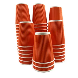 Heyiwell 8 oz Insulated Ripple Paper Coffee Cup 500 Pack Disposable Coffee Cups Suitable for Cold/Hot Coffee, Chocolate, Juice or Tea,Orange