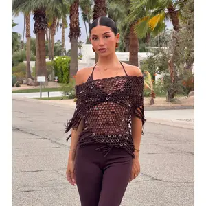 Bare Minimum Drama Sequin Crochet Fringe Poncho