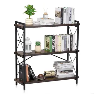 VEVOR Metal Bookshelf, 3-Tier Industrial Bookshelf, Small Rustic Storage Display Bookcase with Open Shelves, Freestanding Display Vintage Shelving Unit Storage Rack, for Living room, Bedroom Office