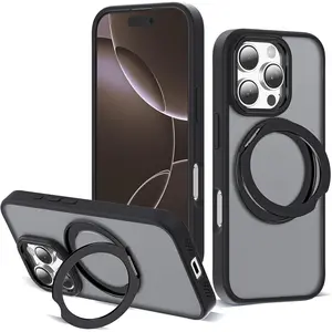 phone case for iphone 17 16 15 14 13 12 pro max plus case,16e,Stand Compatible with Mag-Safe Military Protection Matte Translucent Phone Case for iPhone 16 Pro max phone cases,, Black