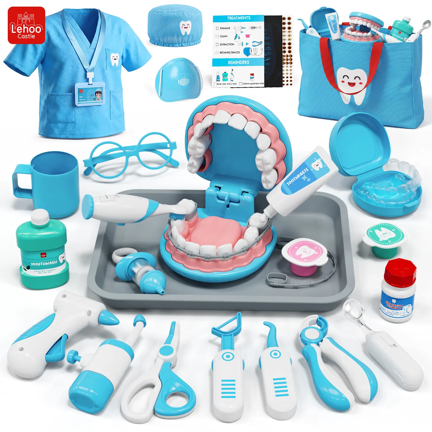 Dental Care Teaching Aids, Dentist Pretend Play Set for Kids-31Pcs, Helping Children Develop Habits of Dental Care, Safety ABS Material, Pay Attention to Teeth in Children's Growth, Avoiding Fear of Dentists, for Parent-Child Interaction, Gifts for Boys