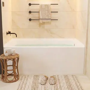60"x32"Soaking Tub, Lightweight Acrylic Fiberglass Apron-Front Bathtub with High-Gloss Scratch-Resistant Finish, Easy-Clean Surface for Small Space Bathroom, Right-Handed Drain & Ove