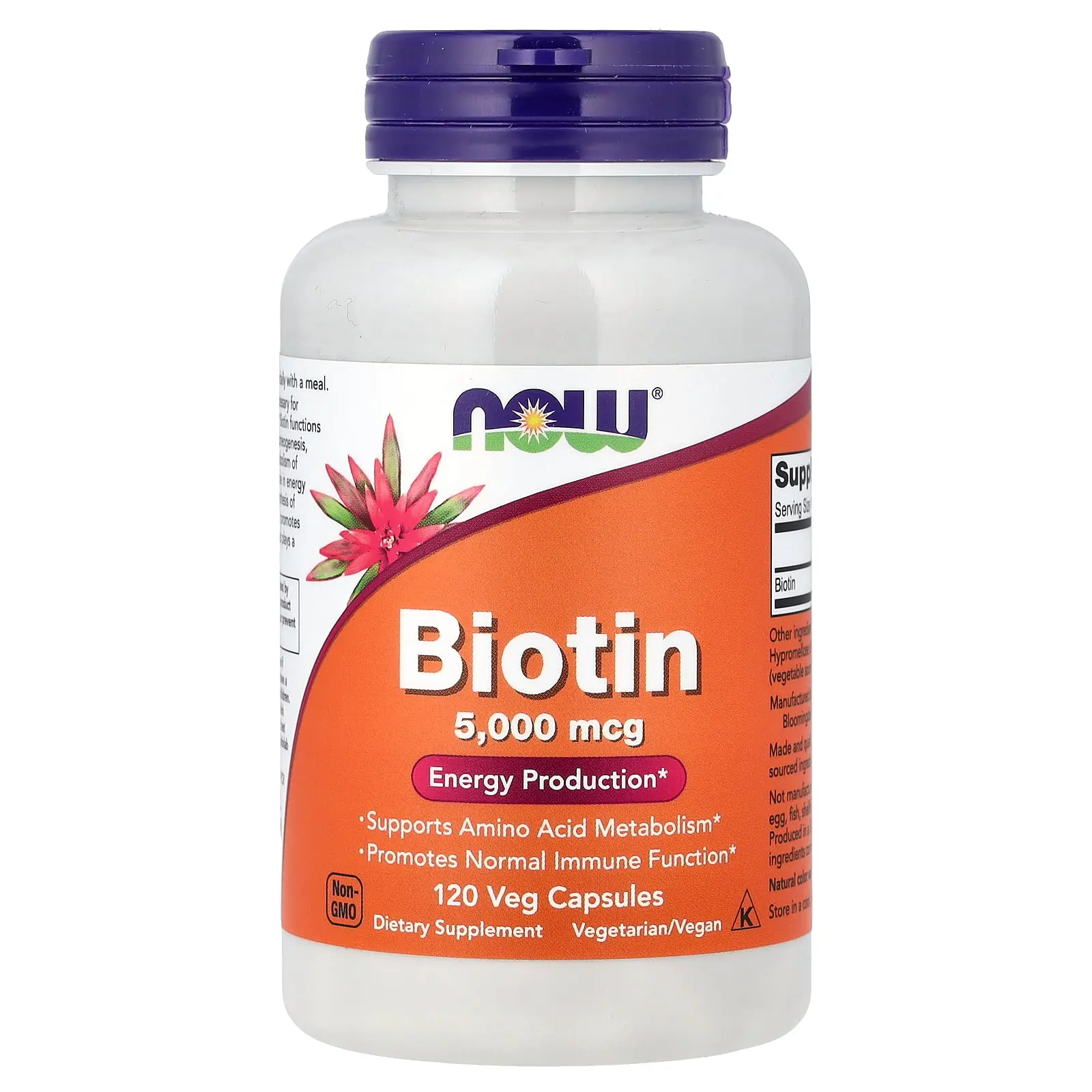 NOW Foods Biotin, 5,000 mcg, 120 Veg Capsules
