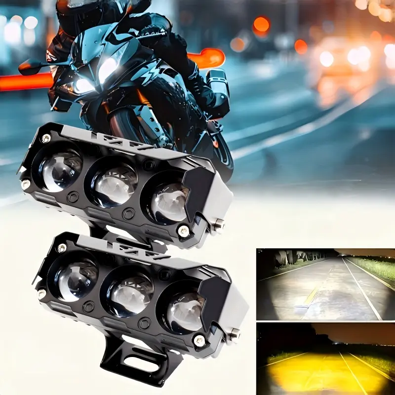 12-36V Motorcycle LED Spot Light Dual Color Hi/Low Beam Fog Lamps for Car Trucks SUV UTV Mini Lens Headlight Driving Light