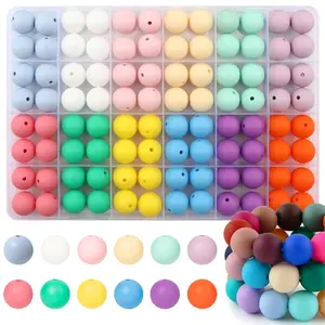 96pcs 15mm Silicone Beads, Loose Rubber Beads, Interchangeable Beads for DIY Keychains, Pen Holders, Bracelets, Lanyards, Craft Kit, Beaded Set