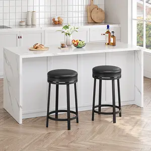 24'' Swivel Bar Stools with Footrest, Modern Counter Height Barstools with PU Leather, Round Backless Kitchen Barstool with Metal Frame for Kitchen Home Bar
