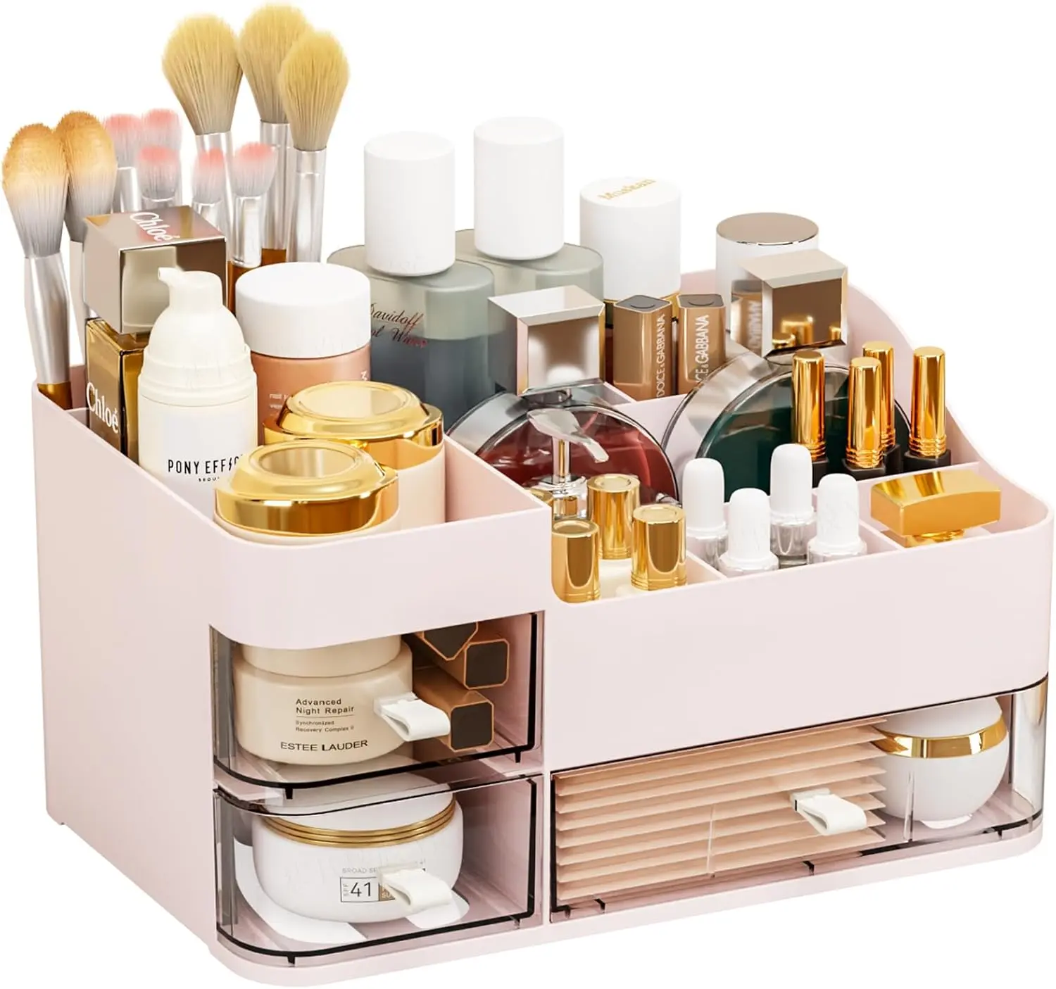 Makeup Organizer for Vanity,Large Plastic Skincare Organizers With Drawers,Bathroom Counter Organizer  Storage for Dresser Top  Care,Lotion,Beauty Products and Brush Holder