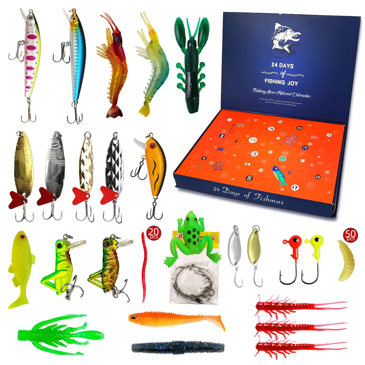 Christmas Fishing Lure Set, 24 Days Countdown Calendar, Freshwater & Saltwater Use, Beginner to Advanced Levels, Perfect Gift Idea, Fishing Lures Kit, Fishing Gear, Fishing Tackle!