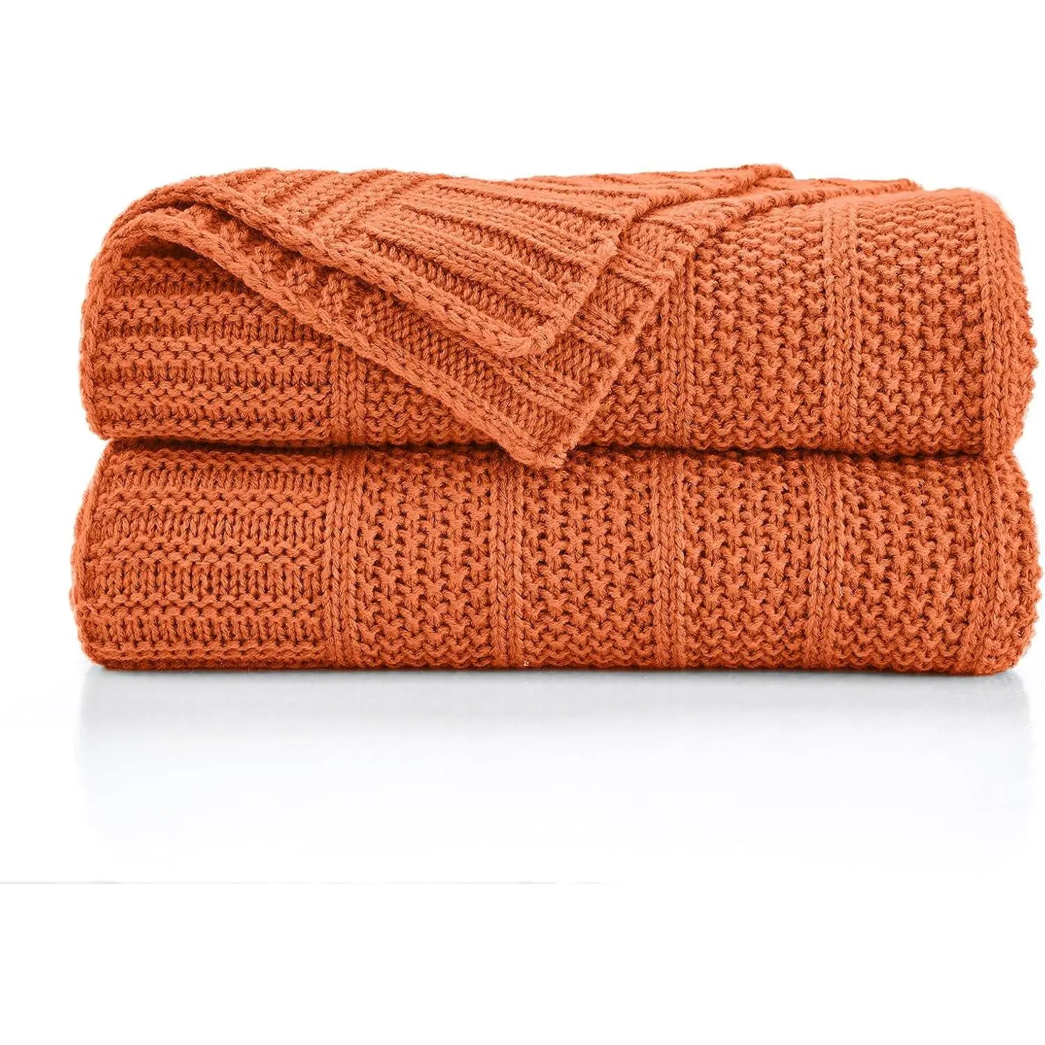 Orange Throw Blanket for Bed, Soft Cozy Lightweight Stripe  Knitted Throw Blanket for Sofa, Living Room , 50"X60"