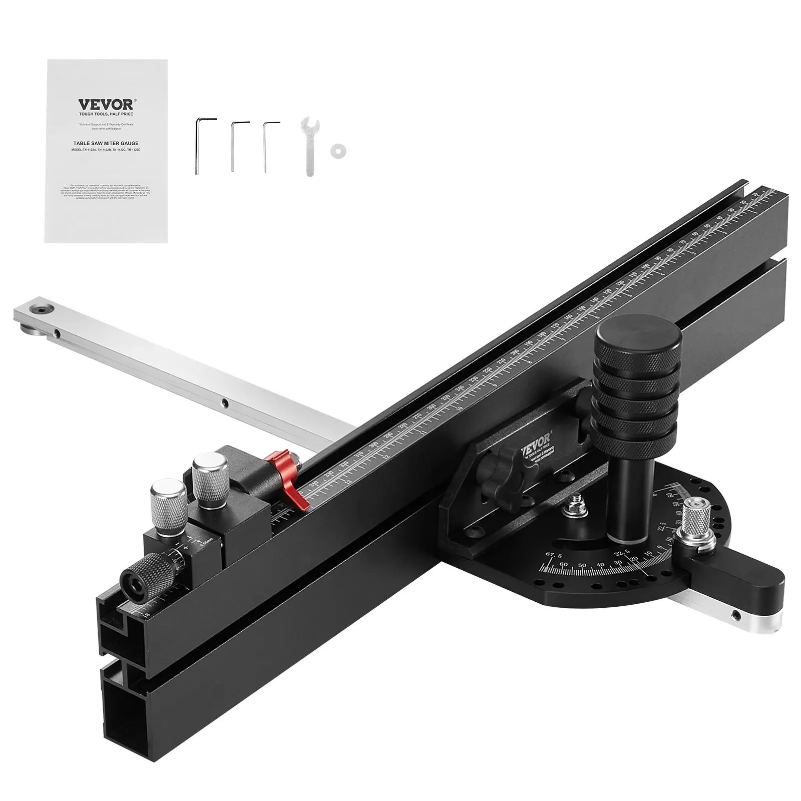 【summerfinds】VEVOR Precision Miter Gauge, Standard Slot 3/4'' x 3/8'', Aluminum Alloy Table Saw Miter Gauge with 18 in Grating 15 Angle Stops Adjustable Spring Loaded Plunger and Removable Disc, for Woodworking, Gauge Angle Gauges
